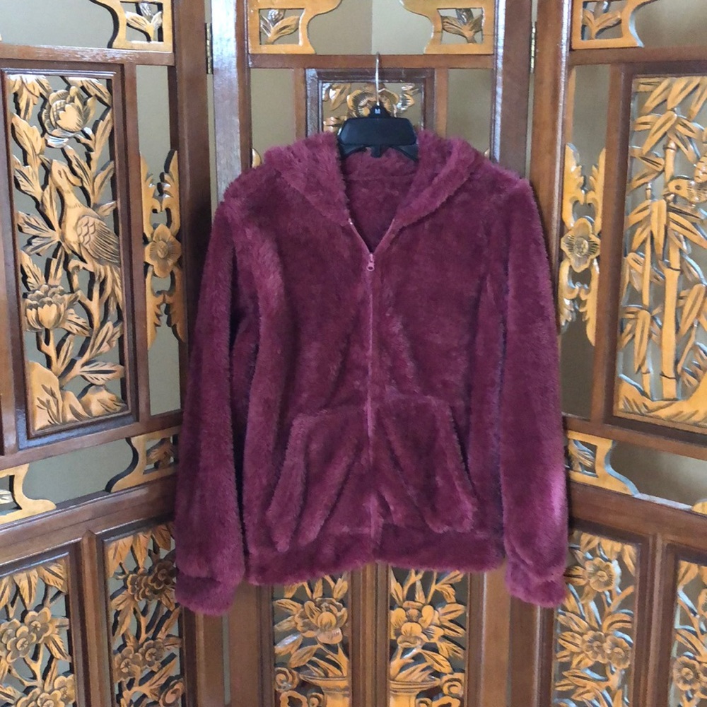Raspberry Fuzzy Jacket Size S/M - image 1